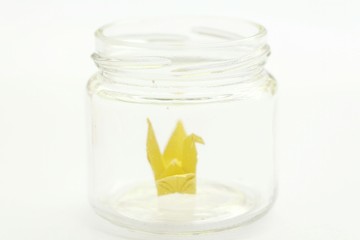 Paper bird in jar,origami bird.