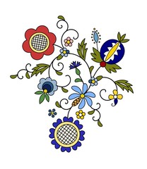 Traditional, modern Polish - Kashubian floral folk decoration vector, wzory kaszubskie, kaszubski wzór, haft