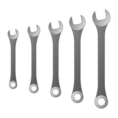 A set of wrenches. Repair tools vector illustration. Construction work.