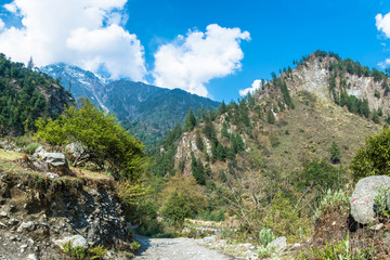 Fototapeta na wymiar Mountain road in the mountains of Nepal.