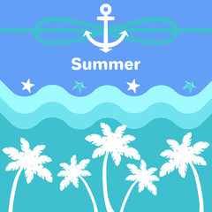 Fototapeta na wymiar Summer Anchor and Rope Poster Vector Illustration