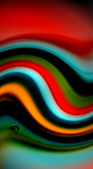 Fluid rainbow colors on black background, vector wave lines and swirls