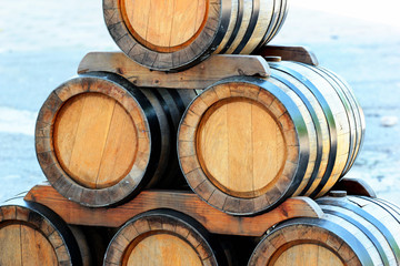 Stack of wooden barrells