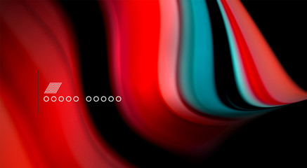 Fluid rainbow colors on black background, vector wave lines and swirls