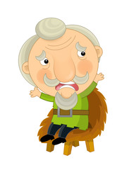 cartoon scene with king sitting on wooden chair and doing something - on white background - illustration for children