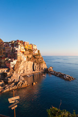Fototapeta na wymiar Manarola fishing village, seascape in Five lands, Cinque Terre National Park, Liguria, Italy.