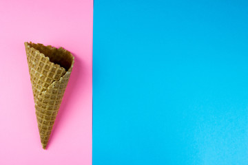 Ice cream. Wafer cone. Summer minimal Concept. Two tone color background. Empty space for text and design