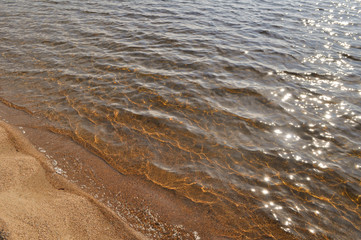 dark water under sunlight with glare and reflections