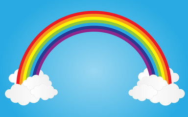 rainbow on blue sky with clouds,vector illustration