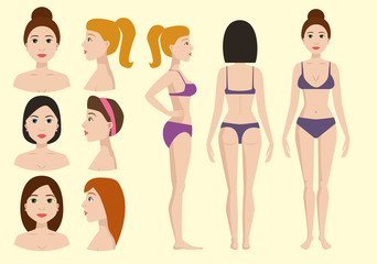 Obraz premium Plastic surgery body parts woman correction anaplasty medicine skin treatment beauty health procedure vector illustration