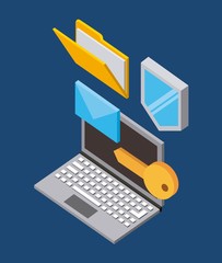 laptop email folder document protection key isometric vector illustration
