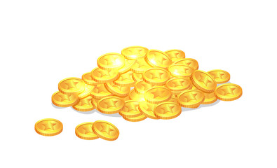 Gold Shiny Ancient Coins with Star Signs in Heap