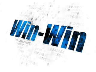 Finance concept: Pixelated blue text Win-Win on Digital background