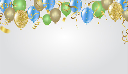 Colorful Happy Birthday. Announcement greeting card in a flat style. Bright vector anniversary celebration banner