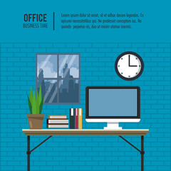 Business office interior banner information vector illustration graphic design