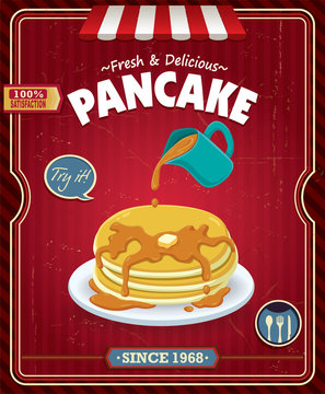 Vintage food poster design with vector pancake.