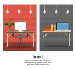 Business office interior banner information vector illustration graphic design