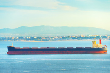 Fototapeta premium cargo shipping tanker Lisbon, Portugal
