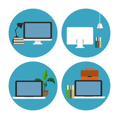 Office interior round symbols isolated vector illustration graphic design