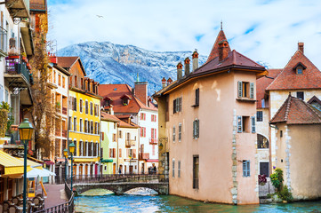 Old town with medieval architecture in Annecy, France.