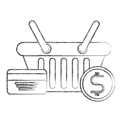 e-commerce shopping basket credit card and money vector illustration sketch