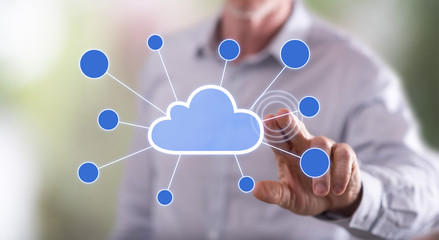 Man touching a cloud networking