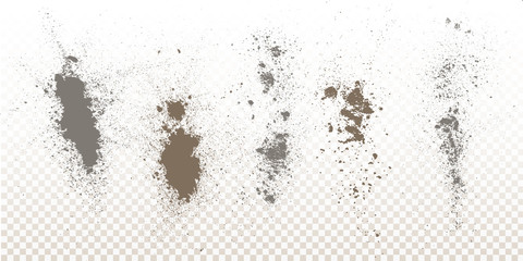 Obraz premium Scattered powder falls, stains, splashes, powder explosion. On an isolated background. Grunge blots trail and spray.
