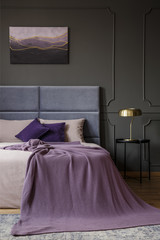 Pastel bedroom interior with poster