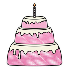 Birthday cake with candles over white background, colorful design. vector illustration