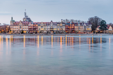 Cityscape of Konstanz at Dusk, Germany. Long Exposure with blurred foreground.