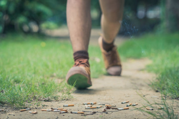 No smoking concept. Student trying to give up smoking in school.