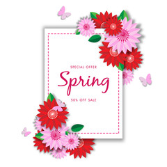 Spring sale background with beautiful flower, vector illustration template 237