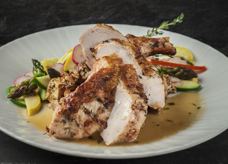 roasted chicken with squash and aparagus