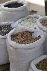 Close up of bags of beans