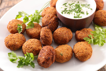 homemade fried falafel and sauce