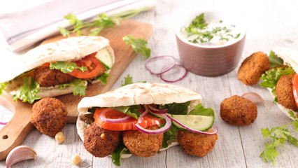 falafel with pita bread and vegetable