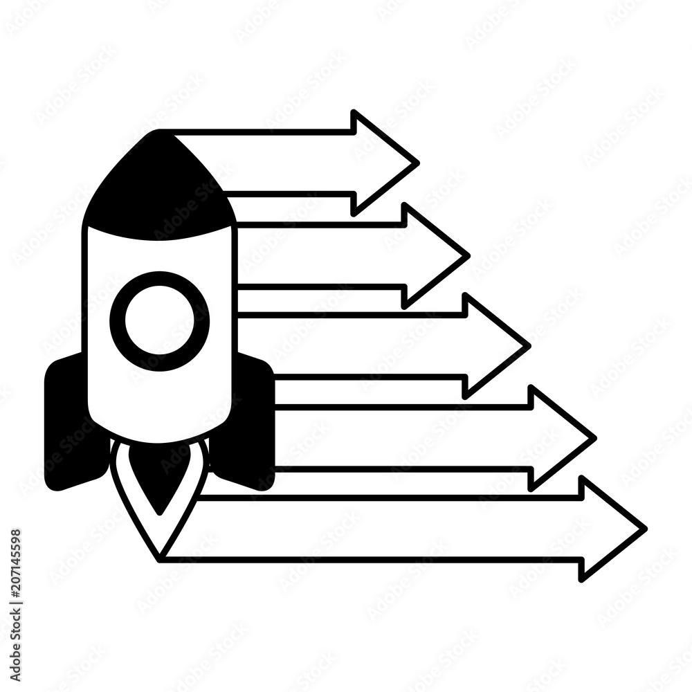 Canvas Prints business rocket and arrows chart vector illustration black and white