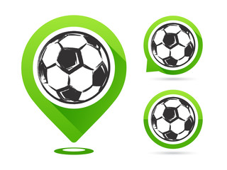 Obraz premium Football vector icons isolated on white. Football goal. Set of football icons. Football map pointer. Soccerl ball.