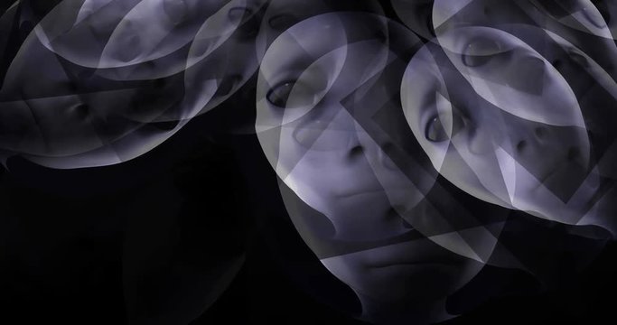 Digital Animation of floating Alien Heads