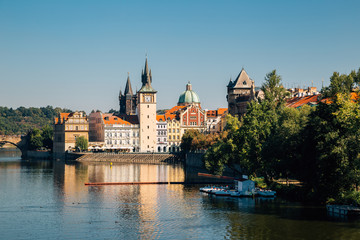 Fototapeta na wymiar Vltava river and Prague cityscape in Czech Republic