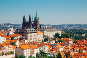 Obraz premium Prague castle and St. Vitus Cathedral from Petrin hill in Czech Republic