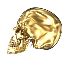 Fototapeta premium Golden human skull over white , 3D illustration