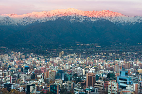 Panoramic view of Providencia district with Los Andes Mountain Range in the back, Santiago de Chile