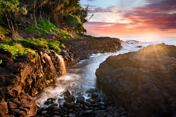 Sunset at Queen's Bath, Kauai, Hawaii