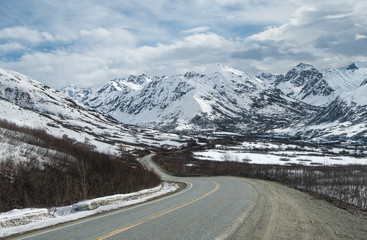 Alaska Mountain Byway:  A narrow road descends from Hatcher Pass in the mountains east of Anchorage.