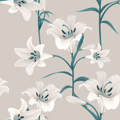 Seamless pattern with white lilies