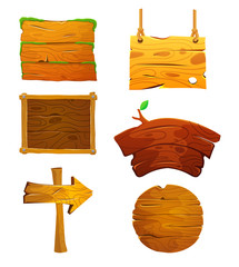 Naklejka premium Old wood board set. Isolated vector clip art with rustic signboard, place for advertising.