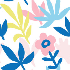Hand drawn colorful floral seamless repeat pattern