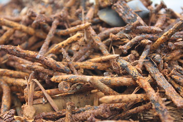 Many rusted nail,Group of Iron rust,Metal surface becomes brown from deterioration