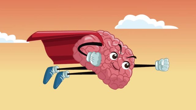 Funny superhero brain cartoon flying in the sky High Definition animation colorful scenes